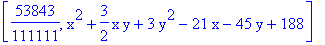[53843/111111, x^2+3/2*x*y+3*y^2-21*x-45*y+188]